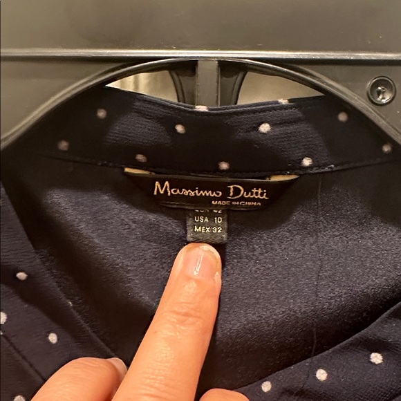 MASSIMO DUTTI Navy Blue Flocked Polka Dot Long Sleeve Fit & Flare Dress Women 10 - Picture 6 of 16